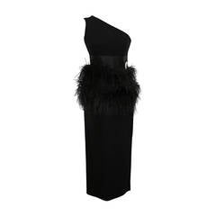 Vintage Carolyne Roehm Iconic Black Evening Gown with Ostrich Feathers