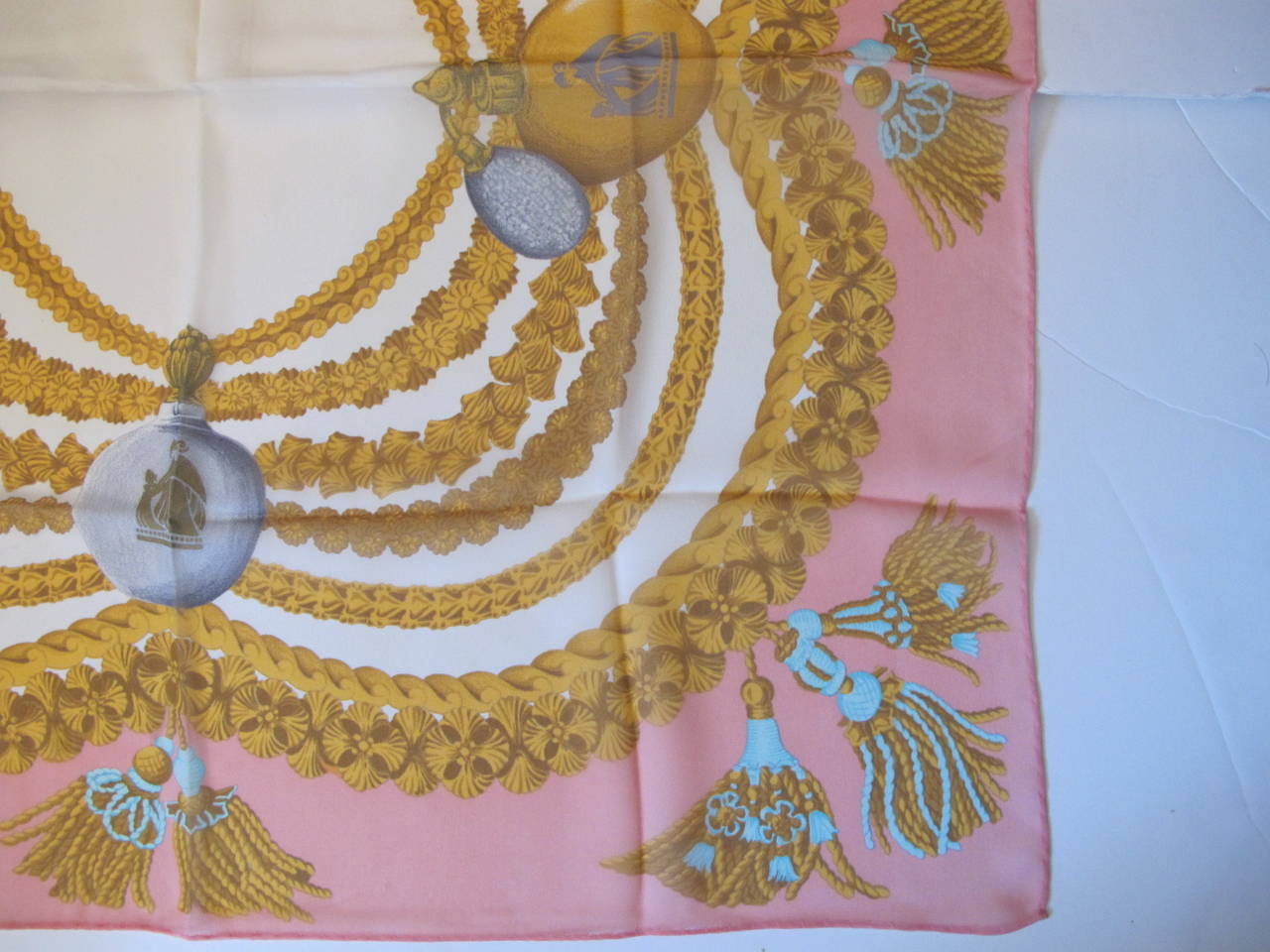 1960's Vintage Lanvin Scarf with Perfume Bottles and Tassels In New Condition For Sale In San Francisco, CA