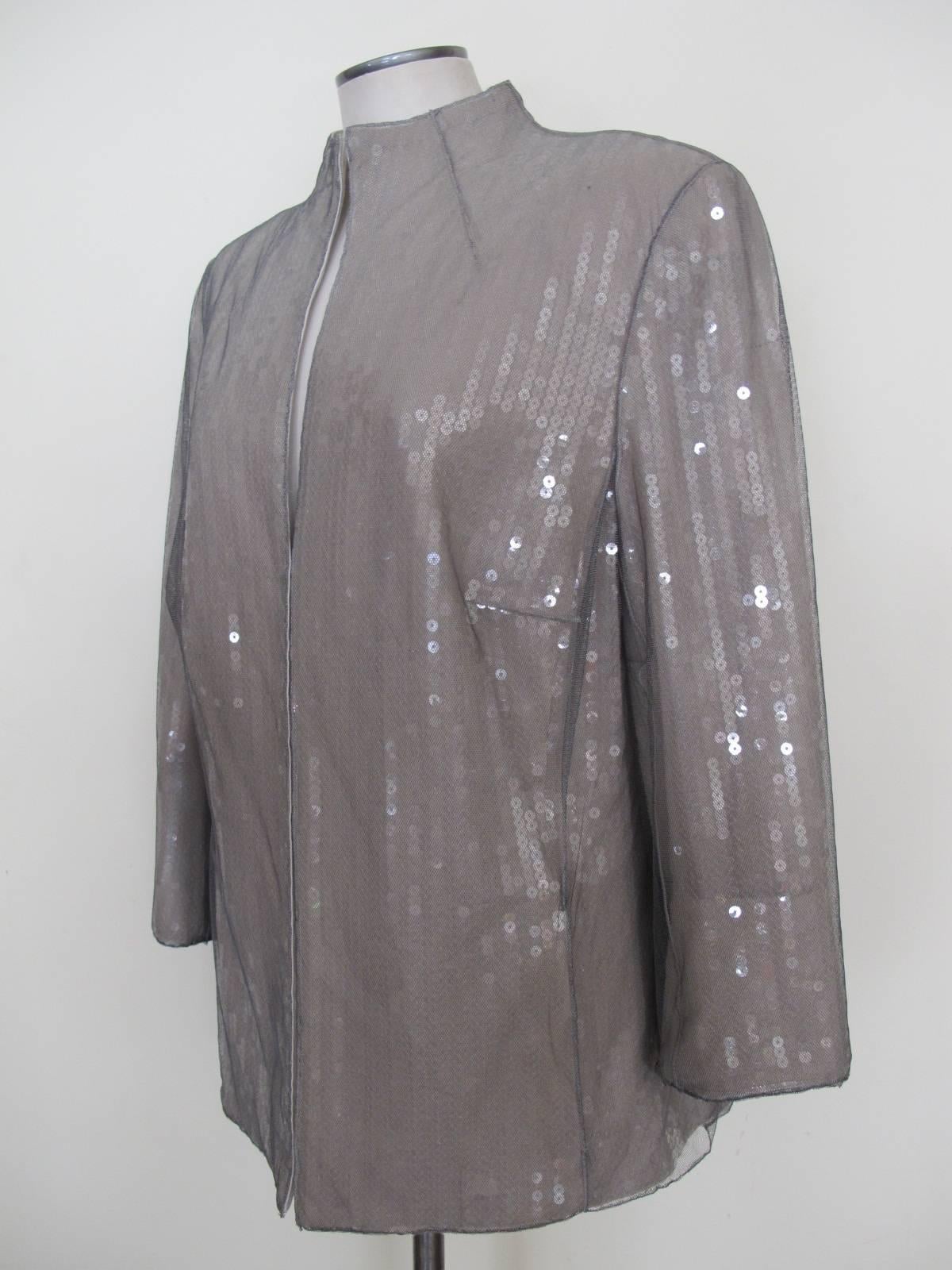 Gray Akris Ivory Sequined Jacket with Grey Tulle Overlay For Sale