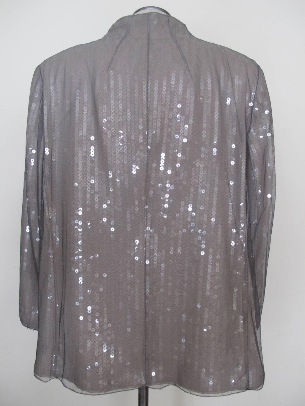 Women's Akris Ivory Sequined Jacket with Grey Tulle Overlay For Sale