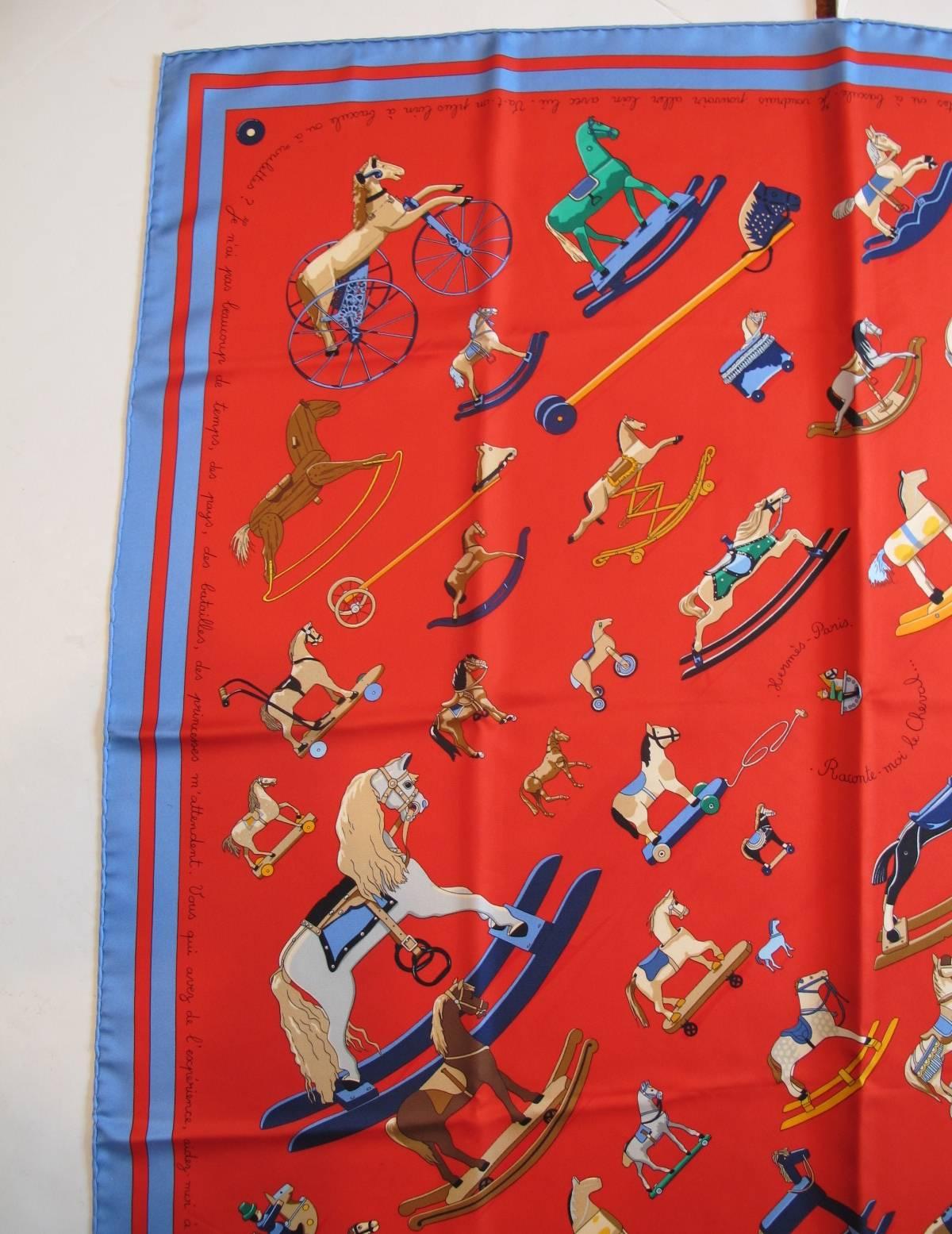 Red Raconte - Moi Le Cheval Silk Scarf For Sale