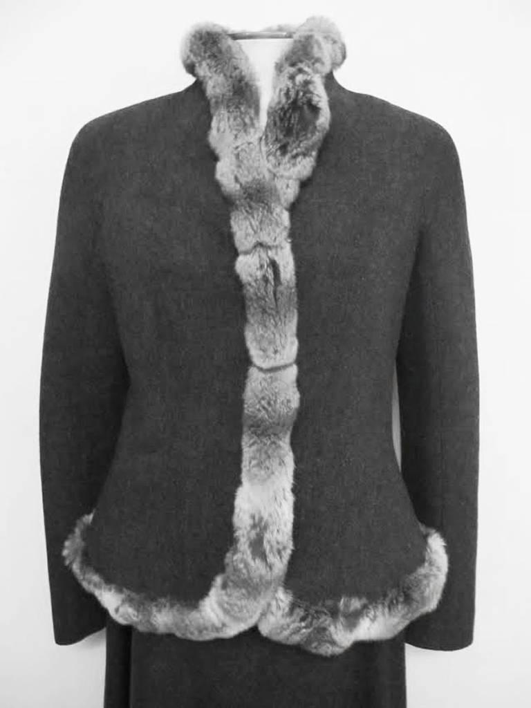 Giorgio Armani Grey Suit with Chinchilla Trim For Sale 1