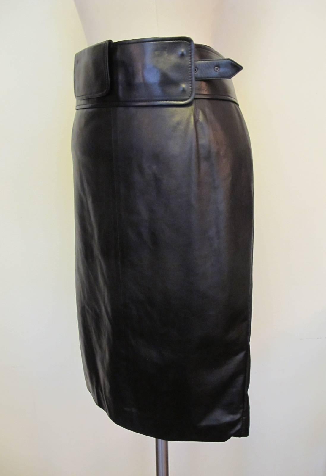 Tom Ford for YSL Black Leather Skirt with Pocket Belt In Excellent Condition For Sale In San Francisco, CA