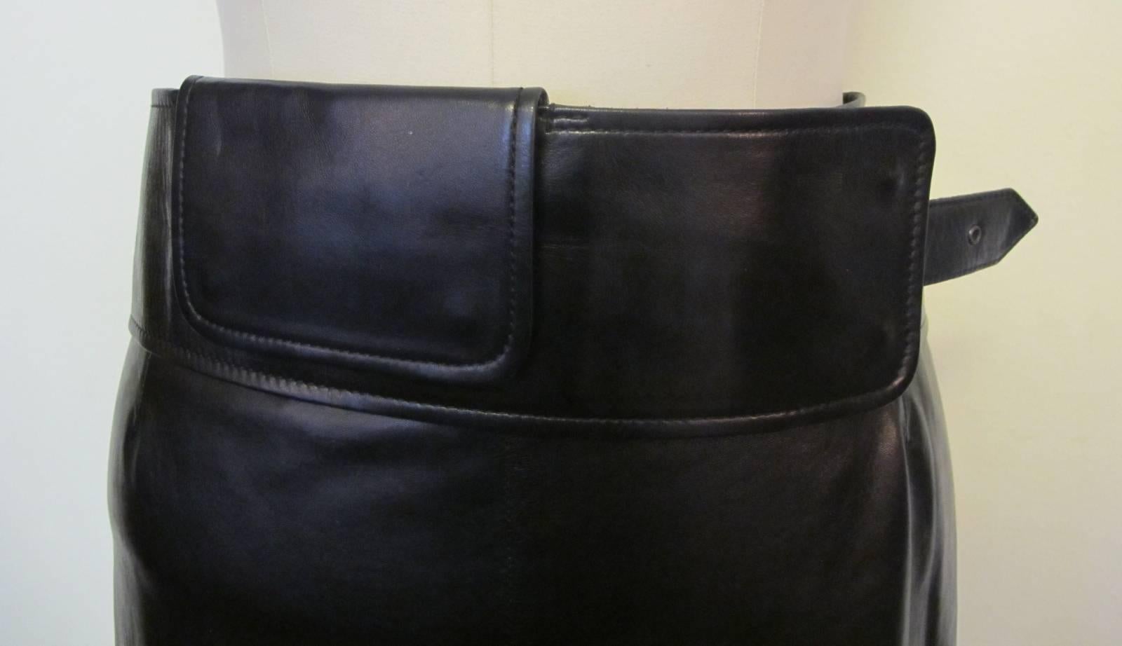 Women's Tom Ford for YSL Black Leather Skirt with Pocket Belt For Sale