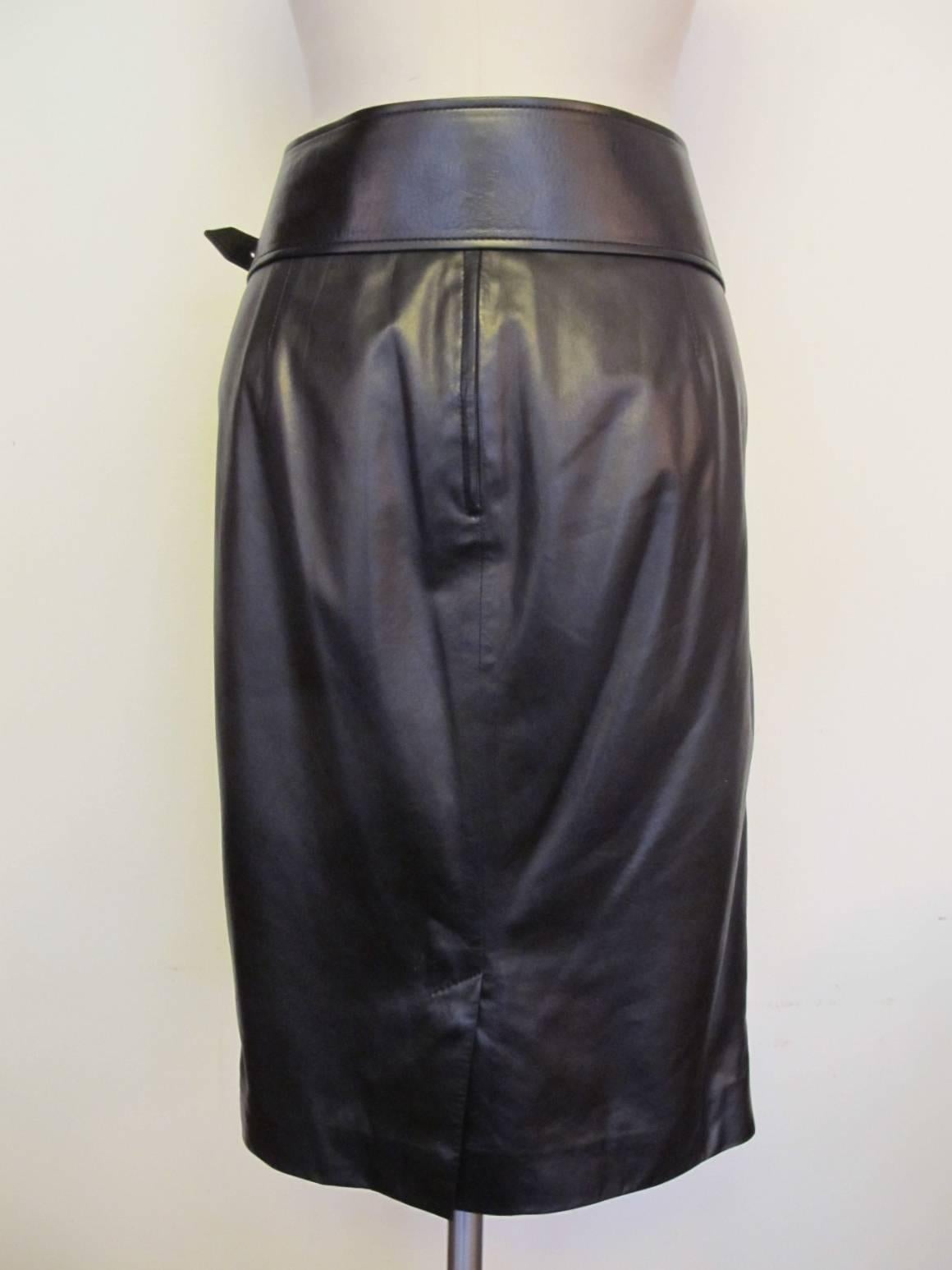 Tom Ford for YSL Black Leather Skirt with Pocket Belt For Sale 1