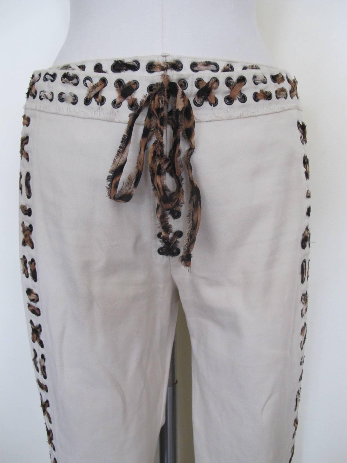 2002 Tom Ford for Yves St. Laurent Lace-Up Designed Safari Slacks In Excellent Condition For Sale In San Francisco, CA