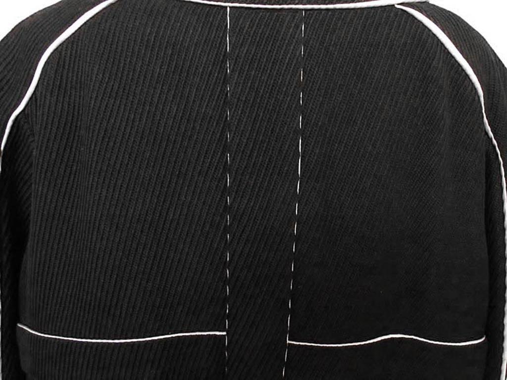 Chanel Black Ottoman Coat with White Silk Piping For Sale 1