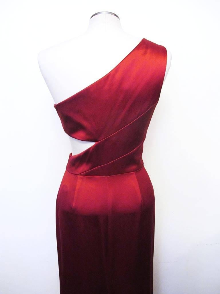 New Prabal Gurung Red Silk Satin One-Shoulder Evening Gown For Sale 2