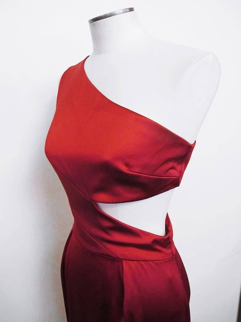 New Prabal Gurung Red Silk Satin One-Shoulder Evening Gown For Sale 1
