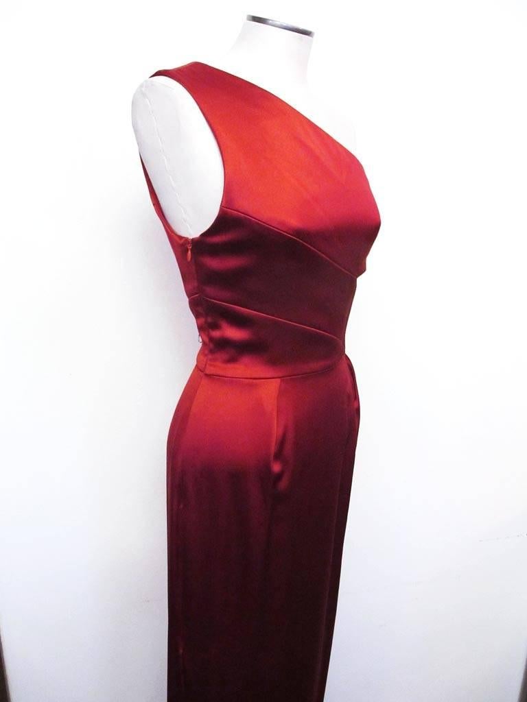 Women's New Prabal Gurung Red Silk Satin One-Shoulder Evening Gown For Sale