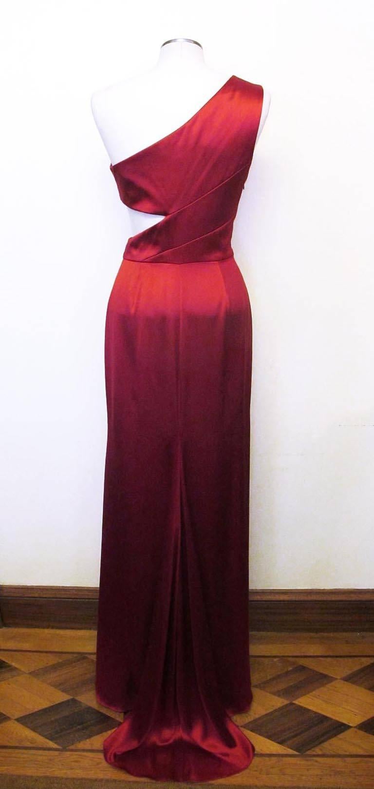 New Prabal Gurung Red Silk Satin One-Shoulder Evening Gown In New Condition For Sale In San Francisco, CA