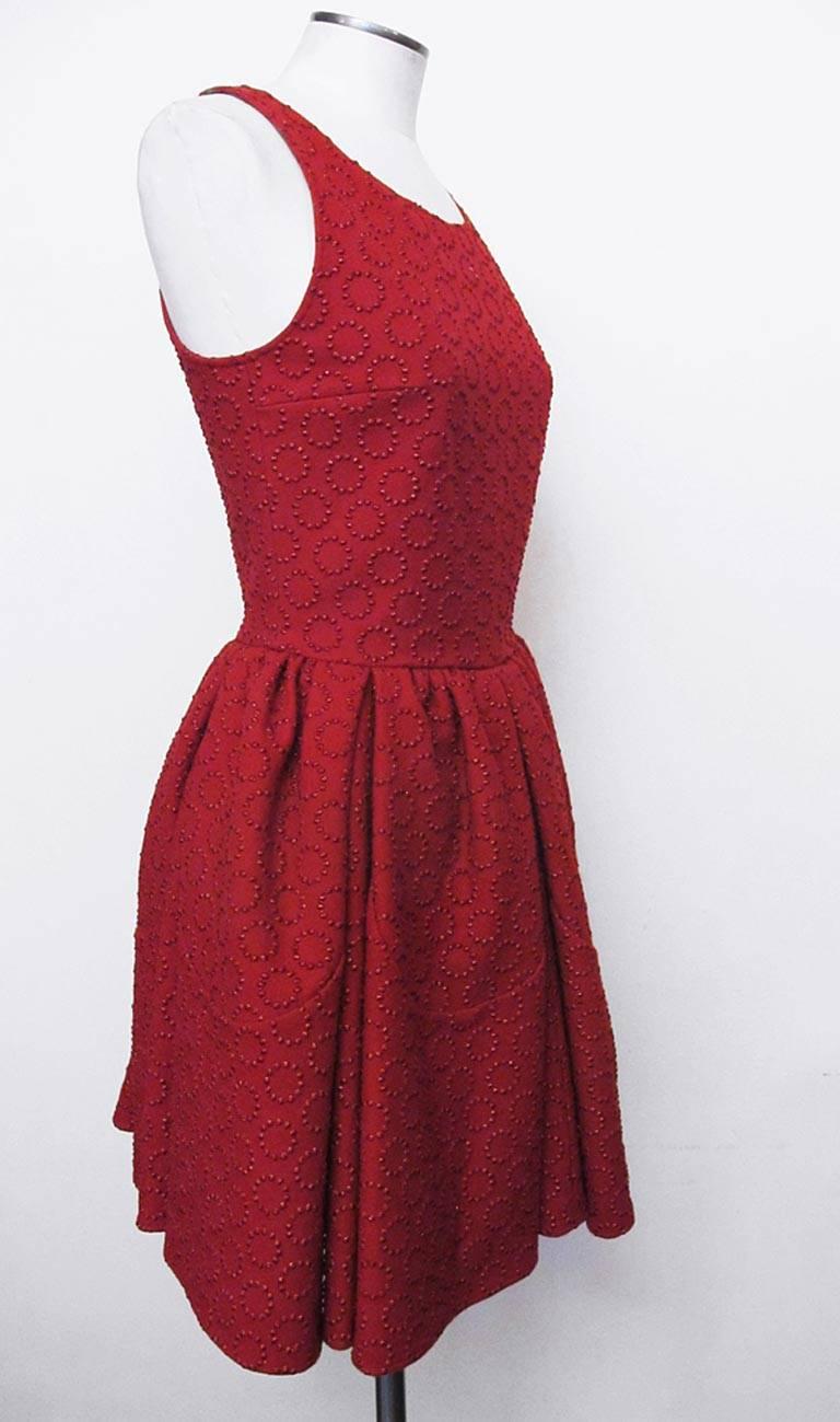 Women's Alaïa Red Skater's Dress with Petal Shaped Insets in Skirt - 2013 NEW For Sale