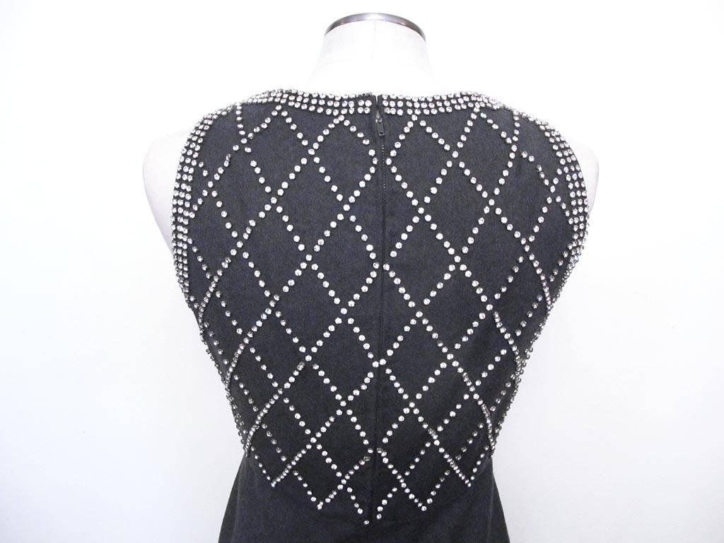 Women's 1960's Grey Flannel Evening Gown with Rhinestones For Sale