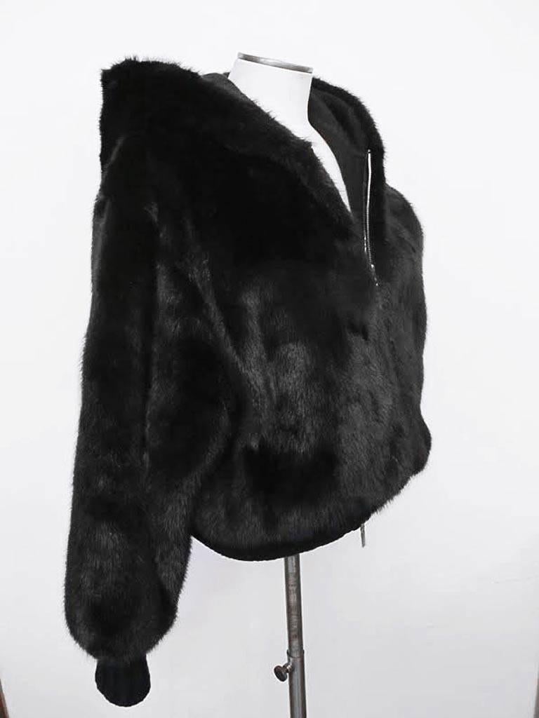 Black New Gianni Versace Double Blouson Mink Jacket with Hood For Sale