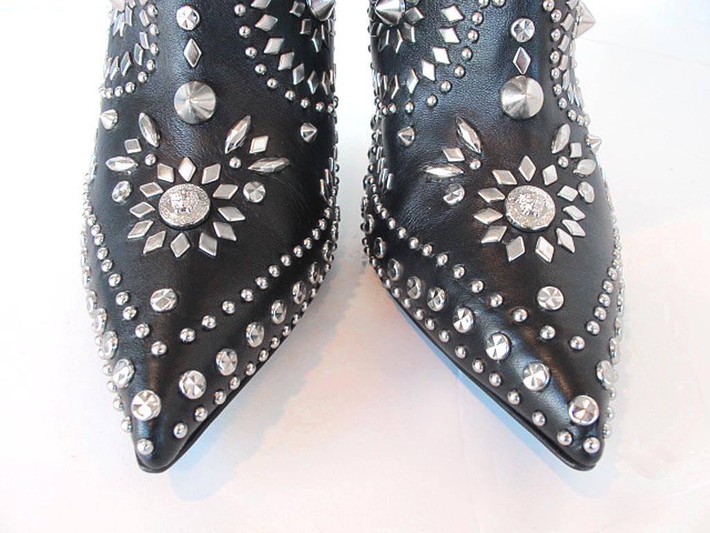 NEW 2013 Gianni Versace Studded Black Leather  Boots For Sale 3