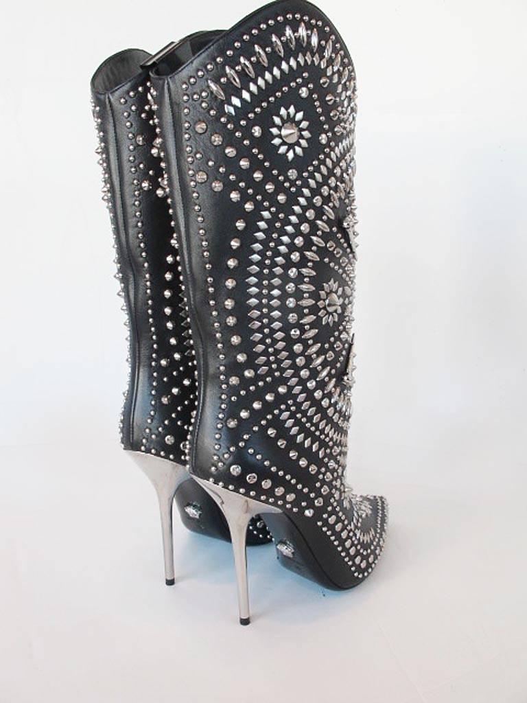 NEW 2013 Gianni Versace Studded Black Leather  Boots For Sale 1
