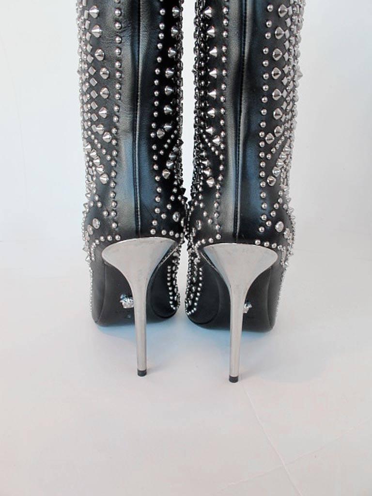 NEW 2013 Gianni Versace Studded Black Leather  Boots For Sale 4