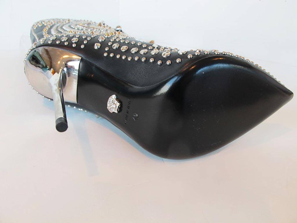 NEW 2013 Gianni Versace Studded Black Leather  Boots For Sale 6