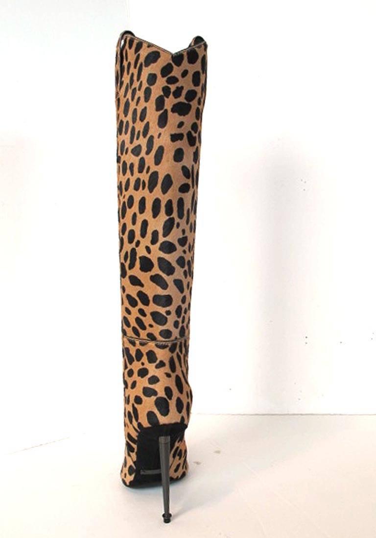 New 2013 Tom Ford Cheetah Boots with Gunmetal Heels In New Condition For Sale In San Francisco, CA