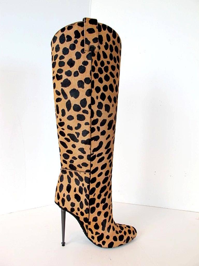 New 2013 Tom Ford Cheetah Boots with Gunmetal Heels For Sale