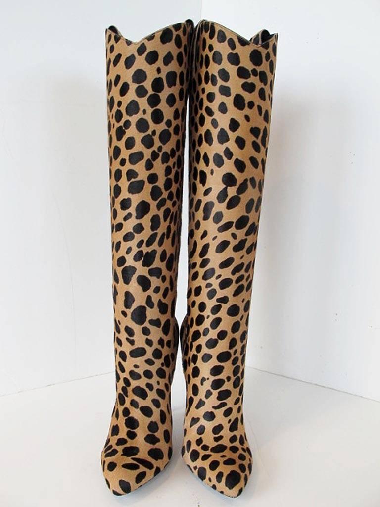New 2013 Tom Ford Cheetah Boots with Gunmetal Heels For Sale 4