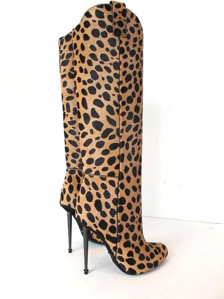 New 2013 Tom Ford Cheetah Boots with Gunmetal Heels For Sale 3