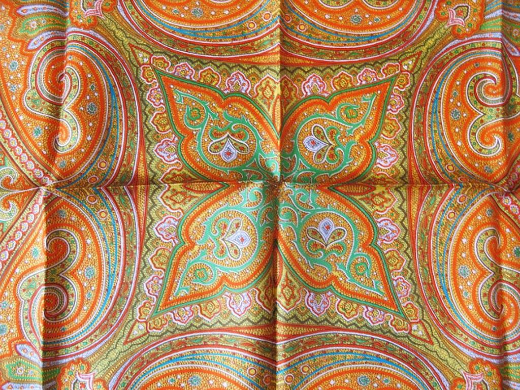 Liberty of London Electric Orange Paisley Print Scarf In Excellent Condition For Sale In San Francisco, CA