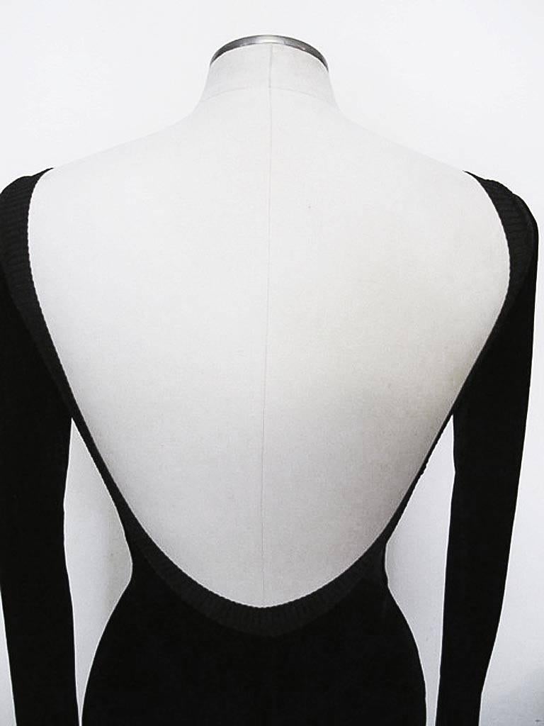 Alaïa Black Velour Long Sleeved Dress In Excellent Condition For Sale In San Francisco, CA