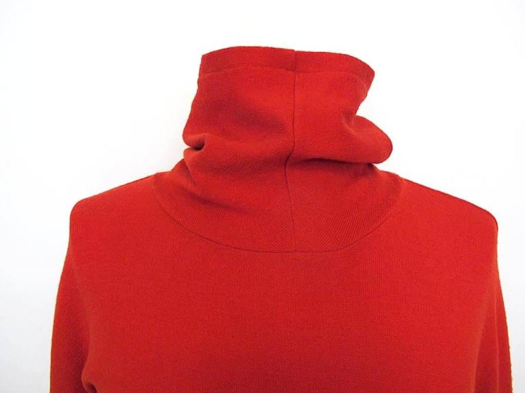 Yohji Yamamoto Hooded Red Sweater with Faux Fur Cuffs In Excellent Condition For Sale In San Francisco, CA