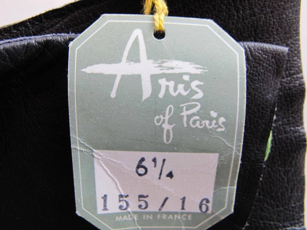 New Akris of Paris 1960 Black Three Button Leather Evening Gloves For Sale 1