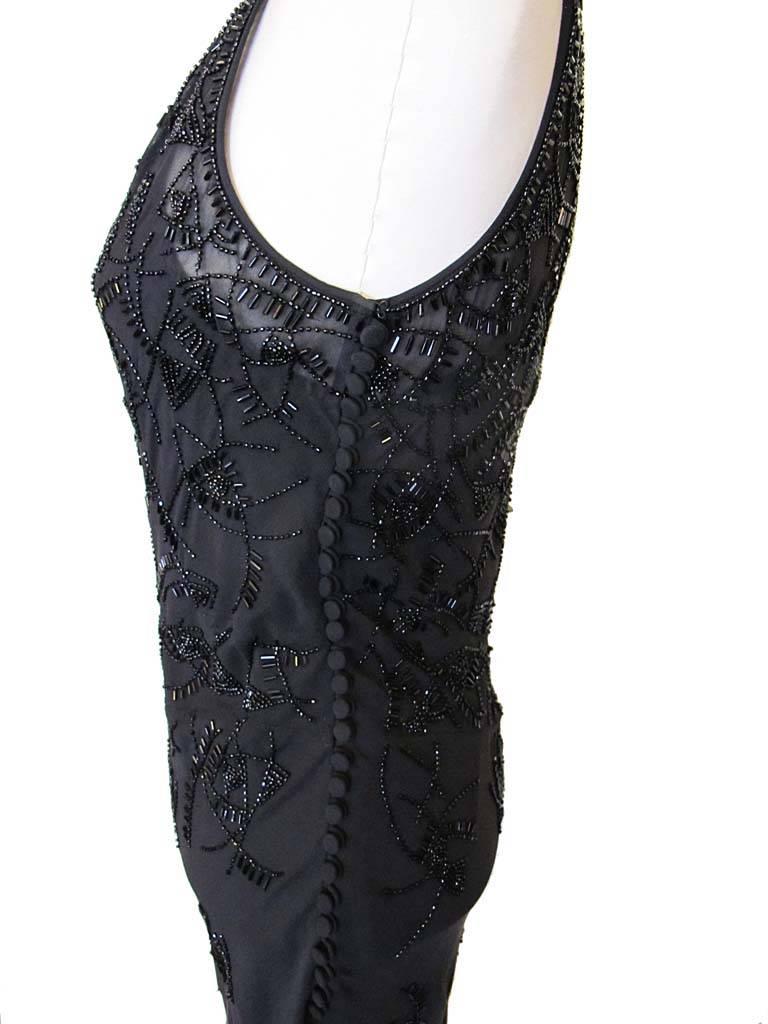 John Galliano for Christian Dior Sleeveless Black Beaded Gown In New Condition For Sale In San Francisco, CA