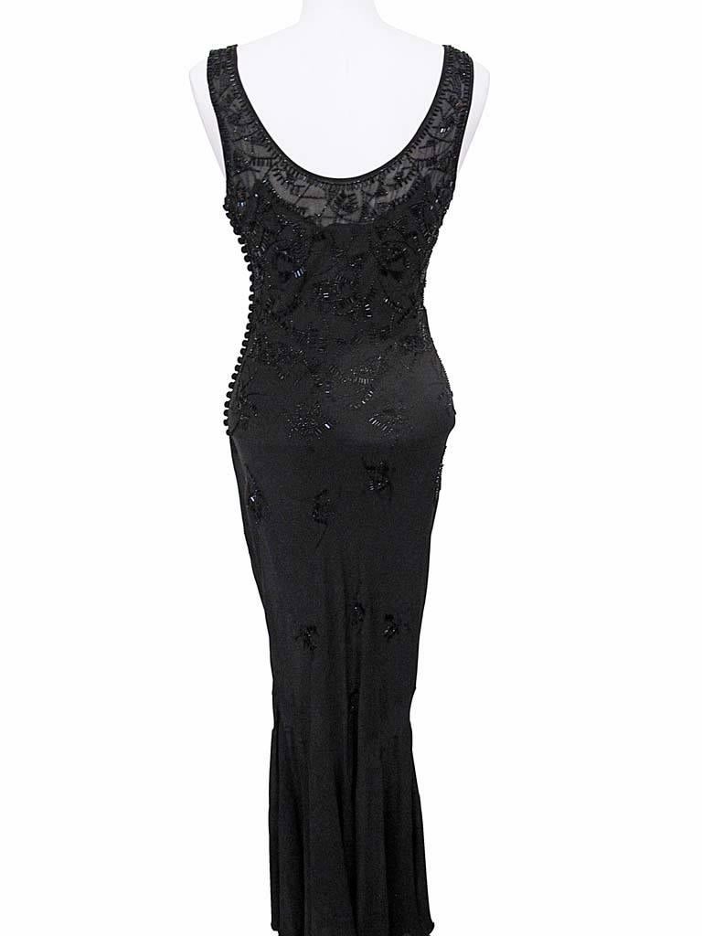 Women's John Galliano for Christian Dior Sleeveless Black Beaded Gown For Sale