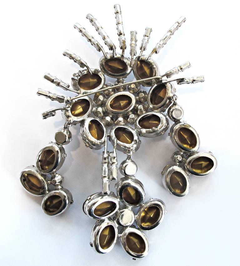 Women's Vintage 1960's Crystal and Faux Pearl Oversized Brooch  For Sale