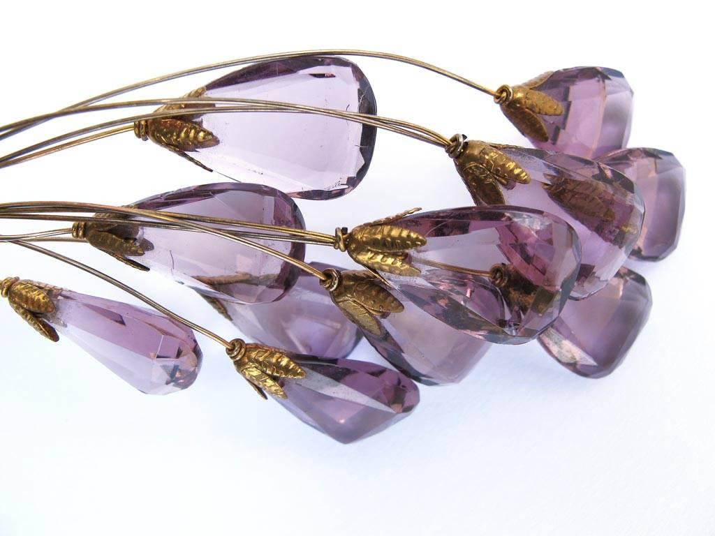1940's Amethyst Colored Glass Floral Bouquet Brooch In Excellent Condition For Sale In San Francisco, CA