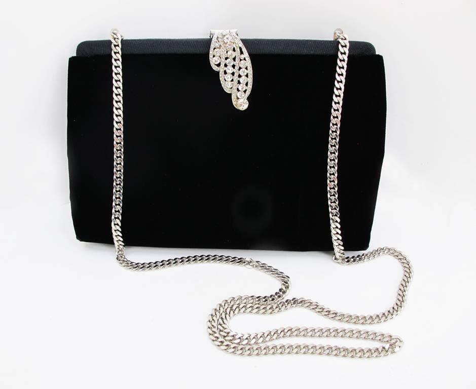 Givenchy Black Velvet Clutch with Rhinestone Clasp In Excellent Condition For Sale In San Francisco, CA