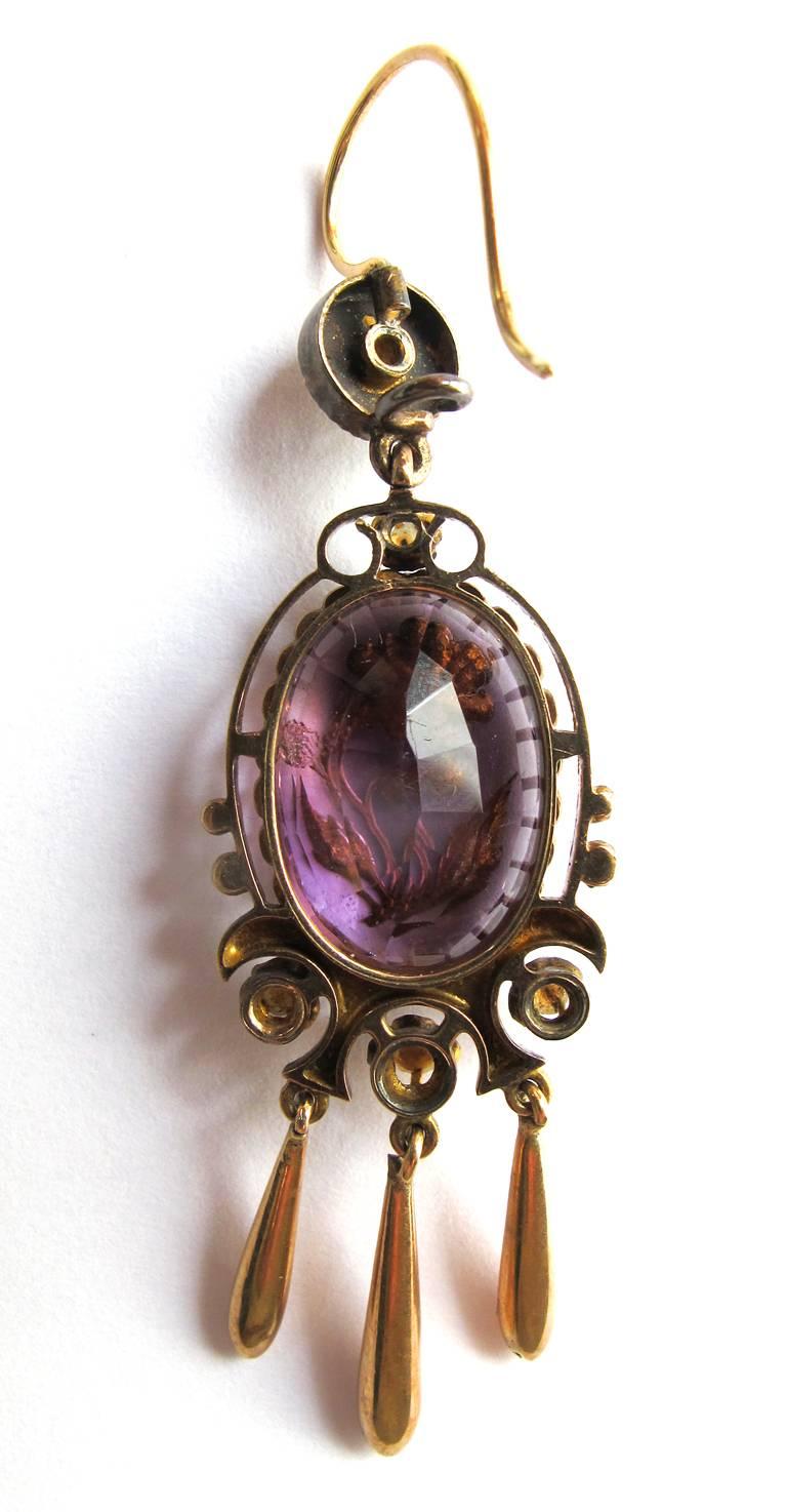 Victorian Amethyst and 14k Gold Earrings In Excellent Condition For Sale In San Francisco, CA