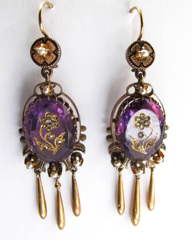 Women's Victorian Amethyst and 14k Gold Earrings For Sale