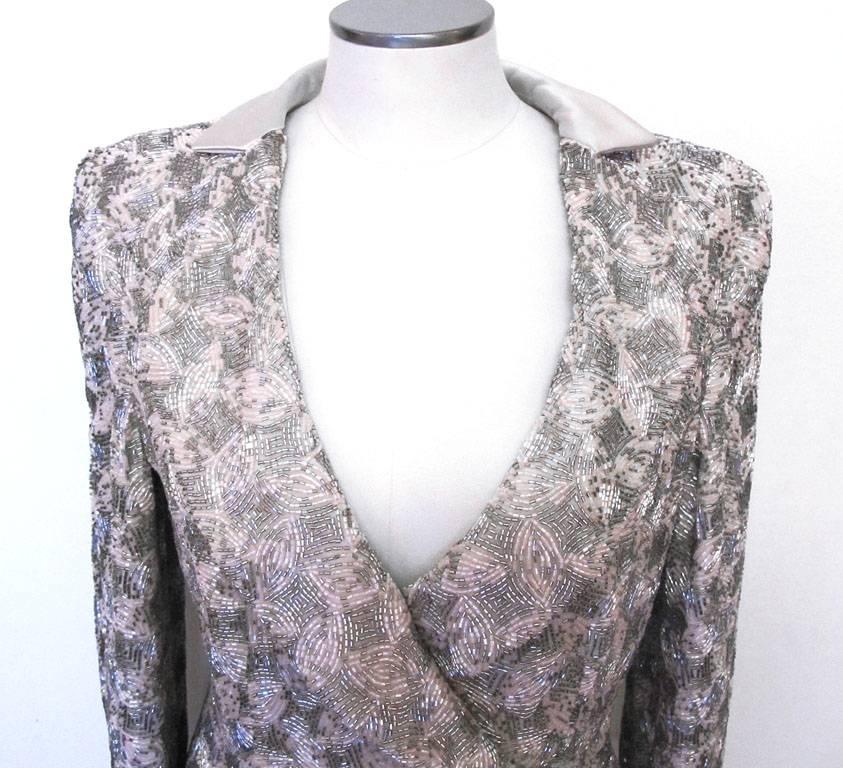 New Giorgio Armani Pink and Silver Bugle Beaded Jacket For Sale 1