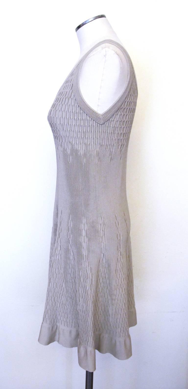 Gray Alaïa Warm Taupe Fit-N-Flare V-Neck Knit Dress For Sale