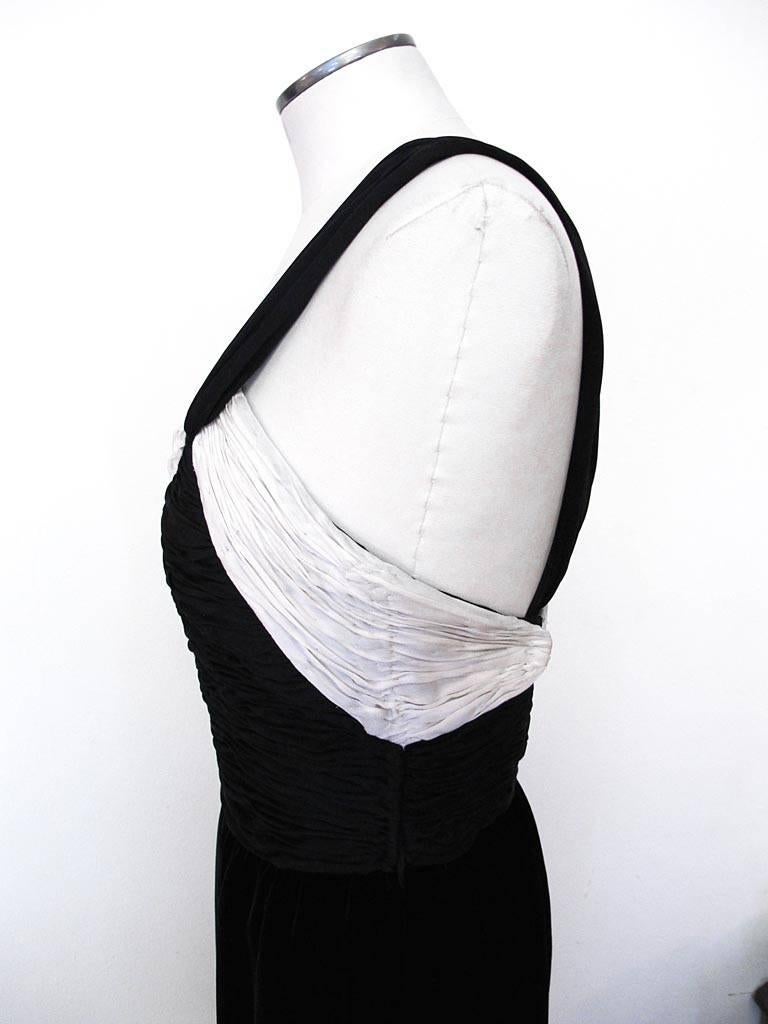 Women's Vintage 1980's Valentino Black and White Chiffon and Velvet One Shoulder Gown For Sale