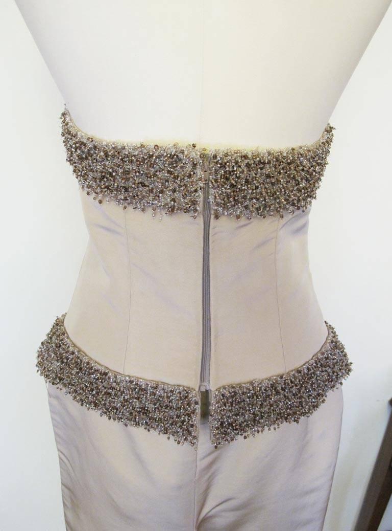 Donald Deal Beaded Taupe Strapless Two-Piece Evening Gown For Sale 1