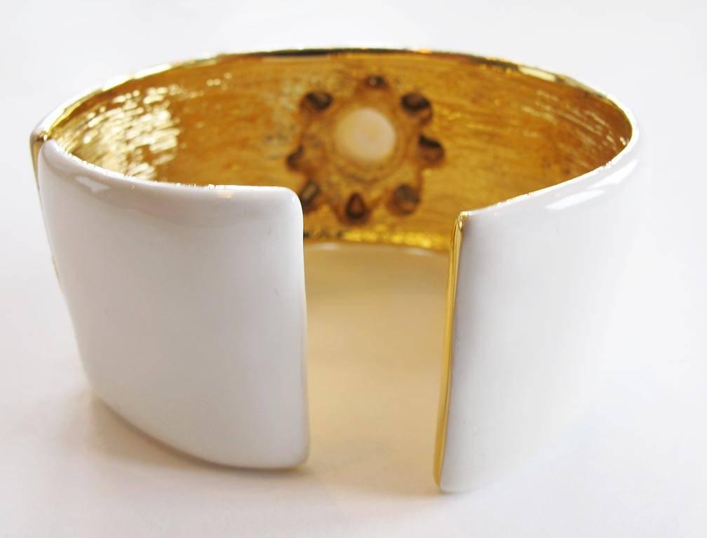 Women's Kenneth Jay Lane White and Gold Maltese Cross Cuff Bracelet