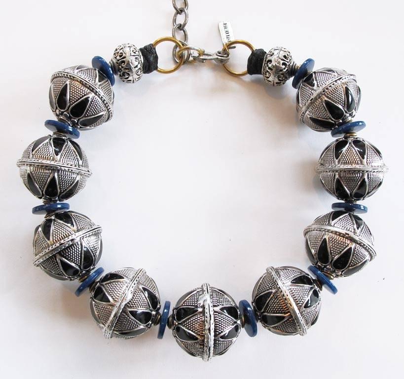 Masha Archer White Metal Blue Wreath Necklace In New Condition In San Francisco, CA