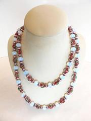 Masha Archer White Opalite and Red Millefiore Beaded Necklace