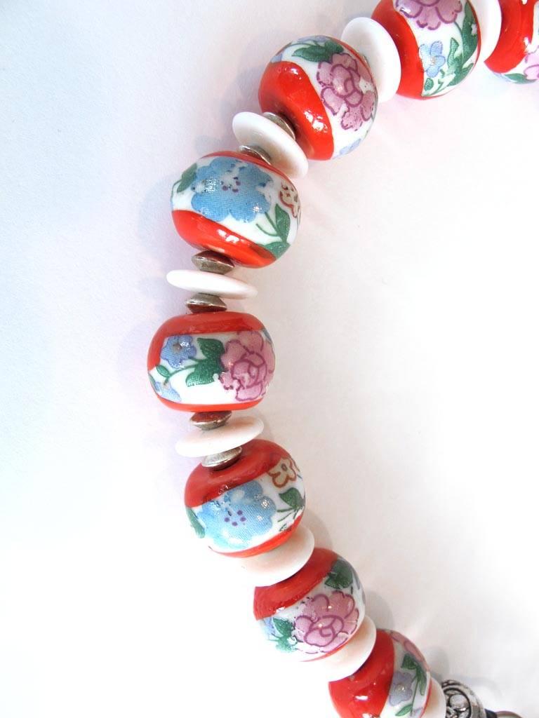 Masha Archer Thousand Flowers Red Wreath Necklace  For Sale 1
