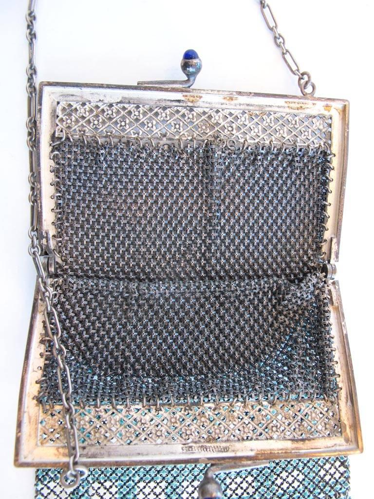 Gray Vintage 1920's Enameled Mesh Purse For Sale
