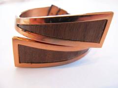 Vintage 1950's Renoir Wood-Grain Clamper Bracelet in Copper
