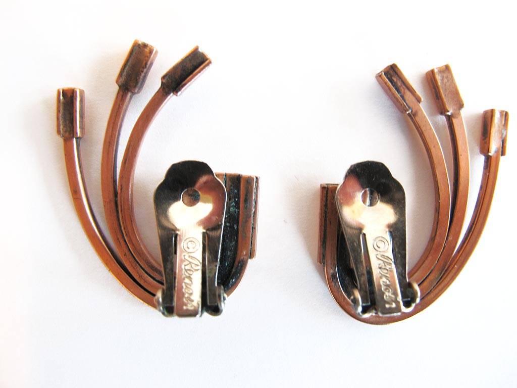 Women's Vintage 1950's Renoir Copper Clip Earrings For Sale