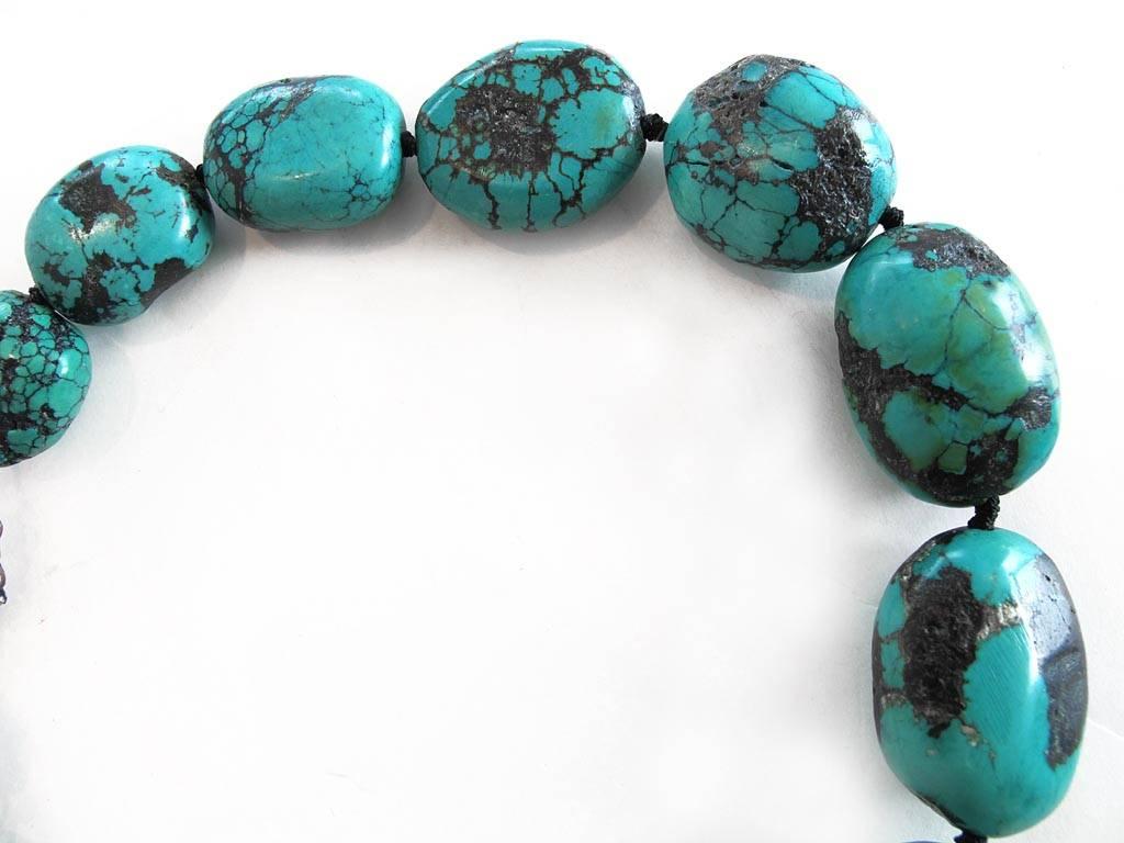 Women's Natural Genuine Turquoise Nugget Choker Necklace