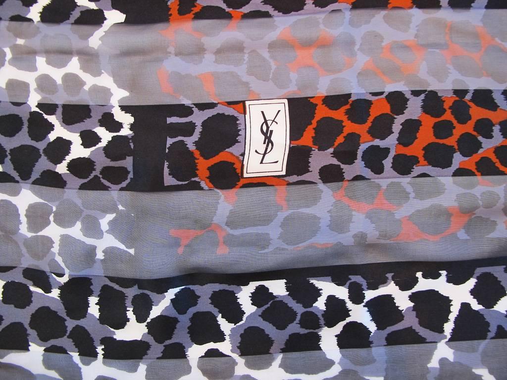 1980's Yves Saint Laurent Leopard Print Silk Scarf/Wrap In Excellent Condition For Sale In San Francisco, CA